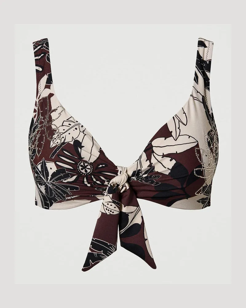 Twin-Set Bademode - Triangel-Bikinitop mit Blumen und Strass, Print Exotic „Bitter Chocolate"-Braun, Größe: 1-B 
