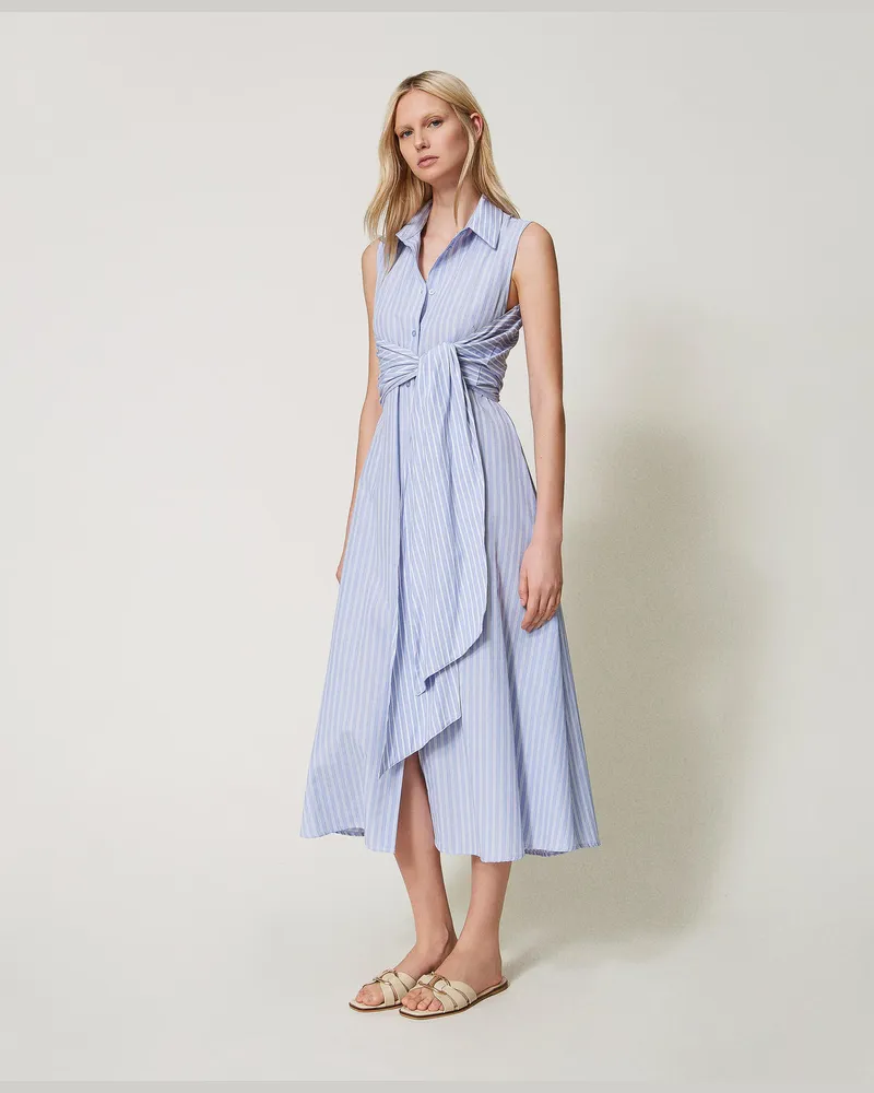 Twin-Set Kleider - Gestreiftes Maxikleid mit Schleife, Dreistreifiger Mixed Bastonetto, Größe Dreistreifiger