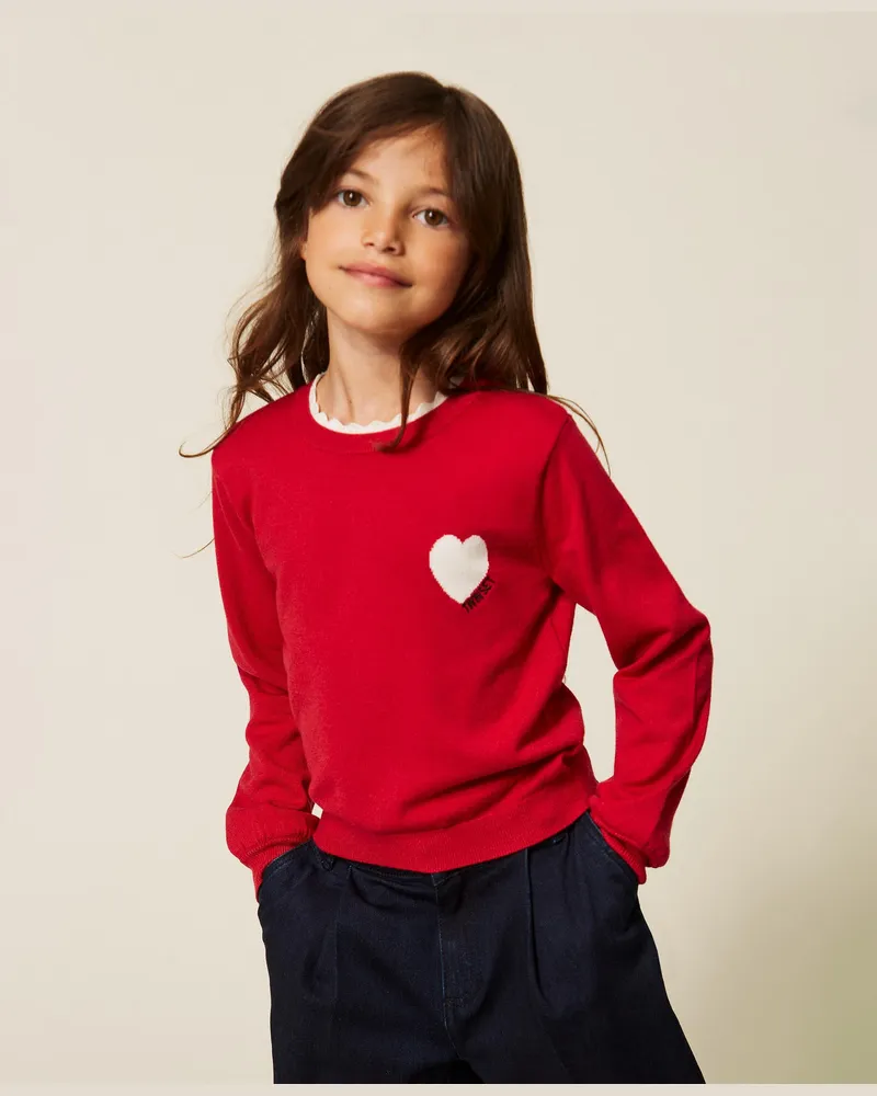 Twin-Set Baby-Pullover und Hose mit Herz und Logo Magentarot