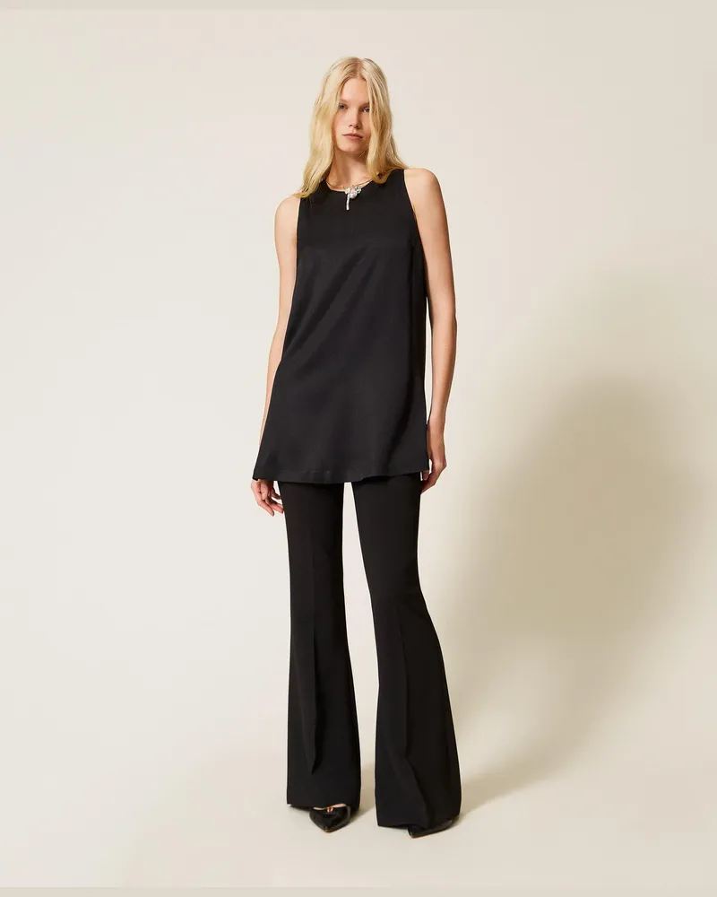 Twin-Set Kleider - Tunika aus Satin, Schwarz, Größe Schwarz