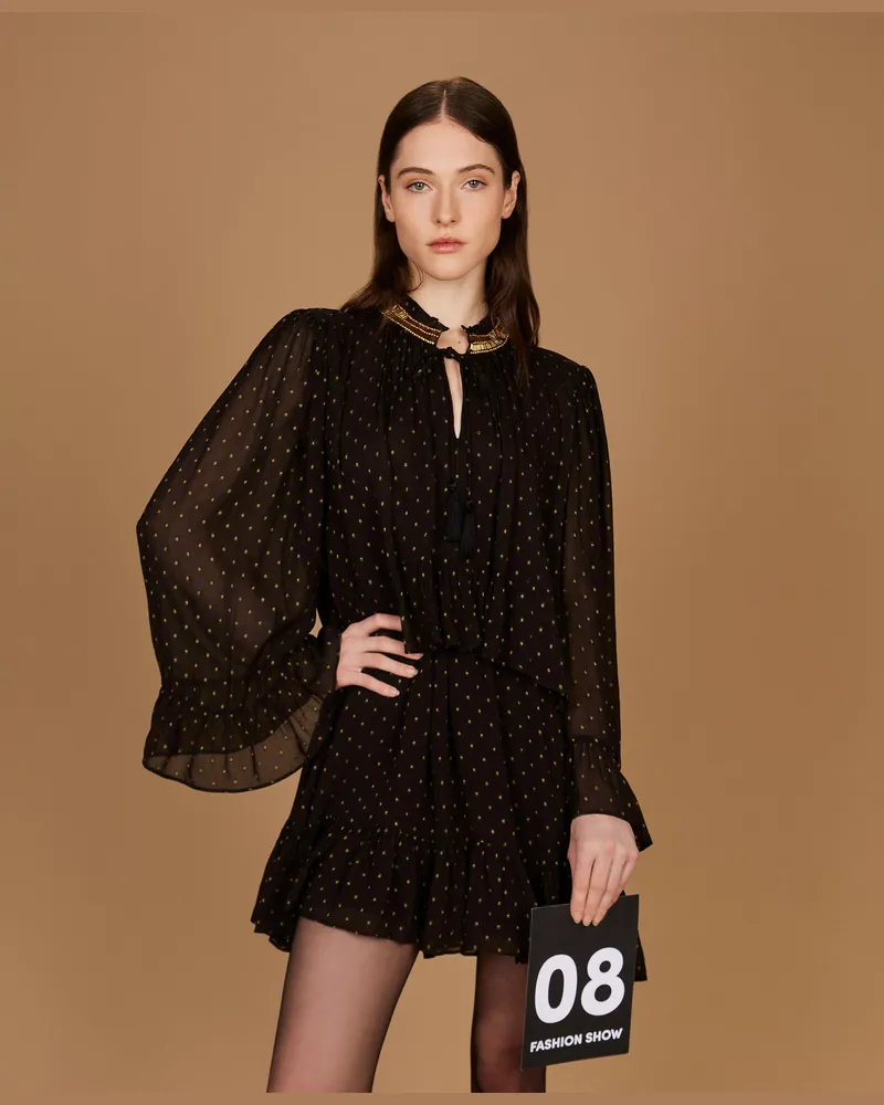 Twin-Set Kurzes Fil-Coupé-Kleid, Damen, Schwarz Schwarz