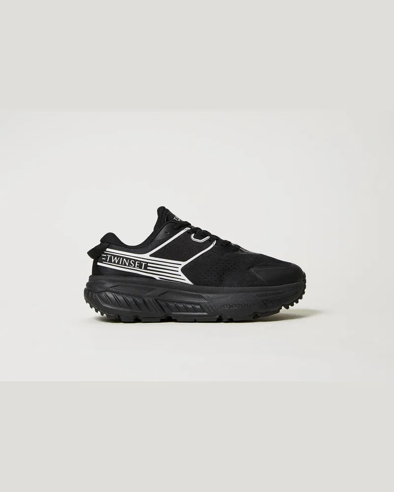 Twin-Set Schuhe - Fessura Sneaker mit Streifen und Logo in Kontrastfarbe, Schwarz, Größe Schwarz