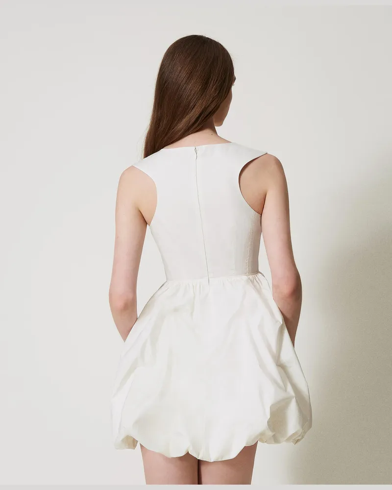 Actitude by Twinset Kleider - Kurzes Ballonkleid aus Popeline, Sugar Weiß, Baumwolle, Größe Sugar