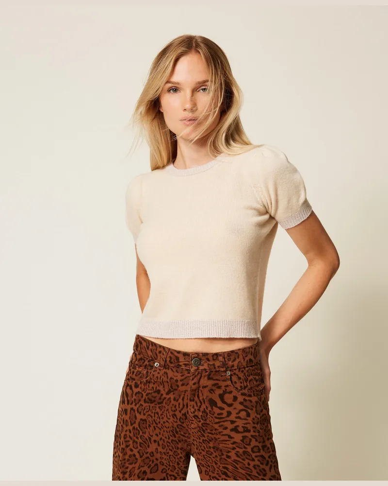 Twin-Set Pullover aus Kaschmirmischung mit Lurex, Chantilly / Schnee Gold Lurex, Größe Chantilly