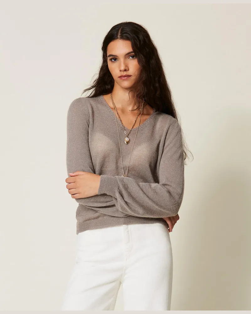 Twin-Set Langarm-Pullover mit Pailletten Kitt
