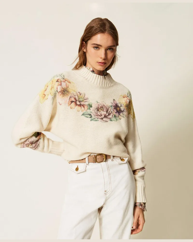 Twin-Set Pullover aus Wollmischung mit Print Flowers-print