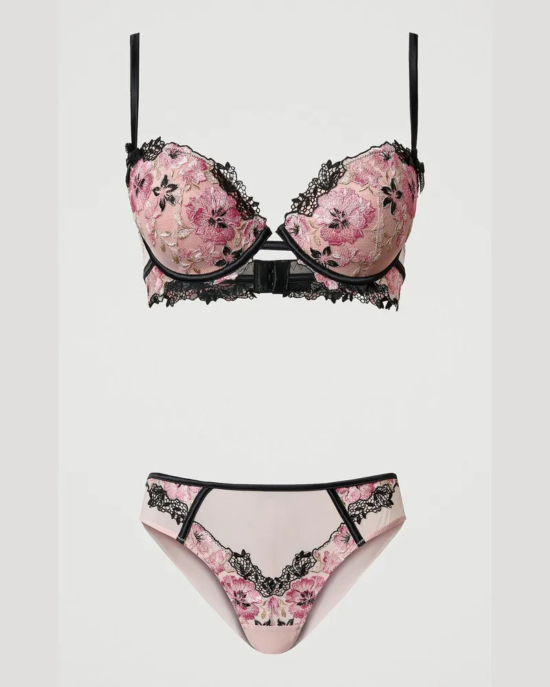 Twin-Set Unterwäsche - Push-up-BH und Slip mit Stickerei, Multicolor Blumenstickerei, Mit Blumen, Größe: 5-B 