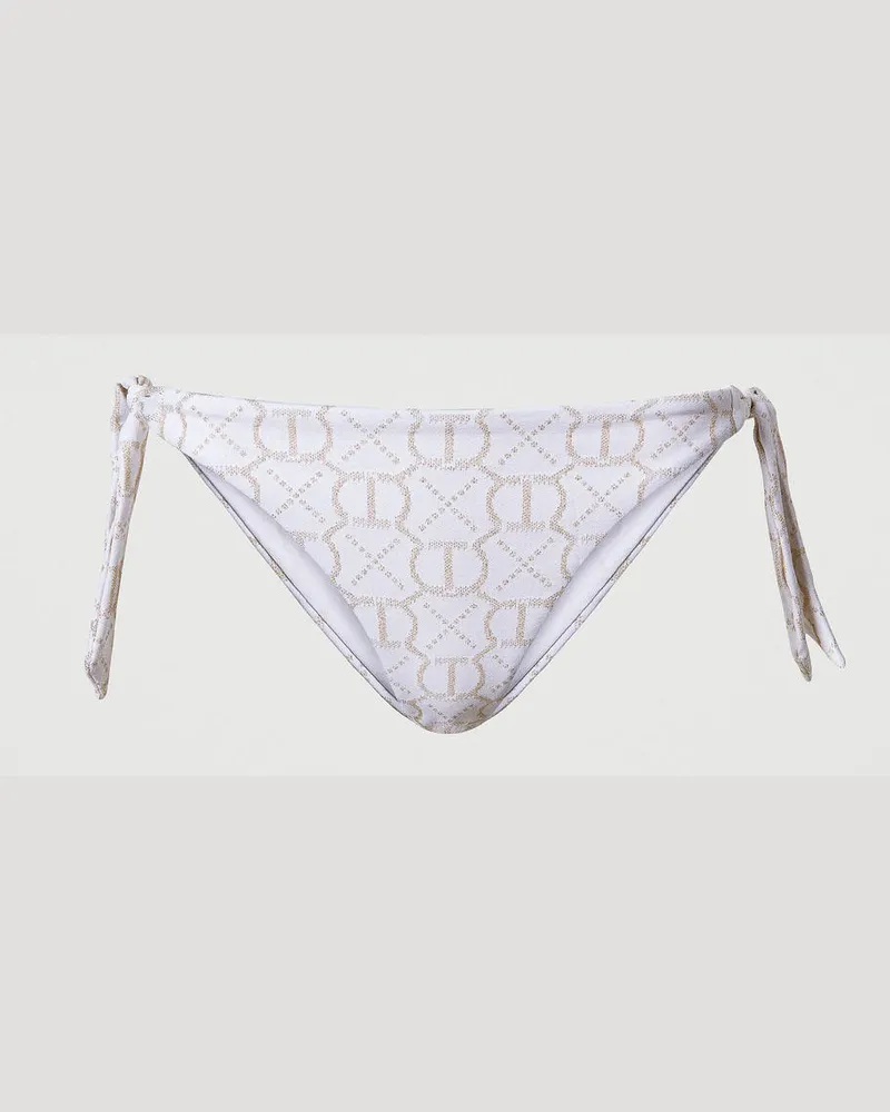 Twin-Set Bademode - Bikinitanga aus Jacquard mit Oval T-Logo, Jacquard Print White / Lime Gold, Größe: IV 