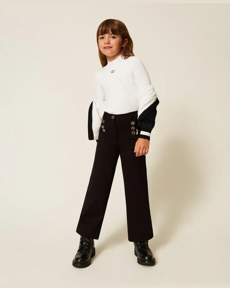 Twin-Set Hosen - Mädchen-Palazzohose mit „Oval T"-Knöpfen, Schwarz, Größe Schwarz