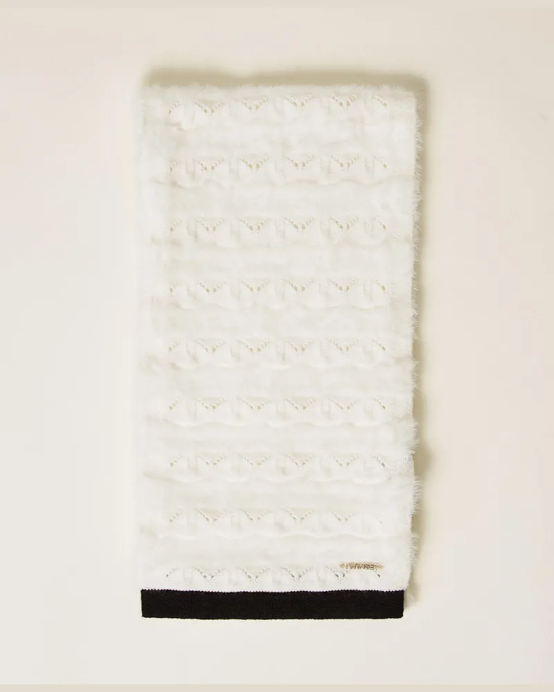 Twin-Set Strickschal mit Lochmuster, Damen, Zweifarbig Schneeweiß / Schwarz Zweifarbig