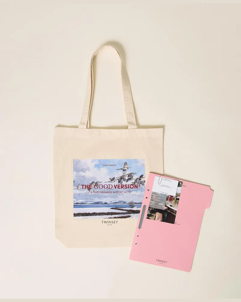 Twin-Set Shopper aus Twill mit Aufdruck BIRDS IN THE SKY, Damen, Birds in the sky Birds