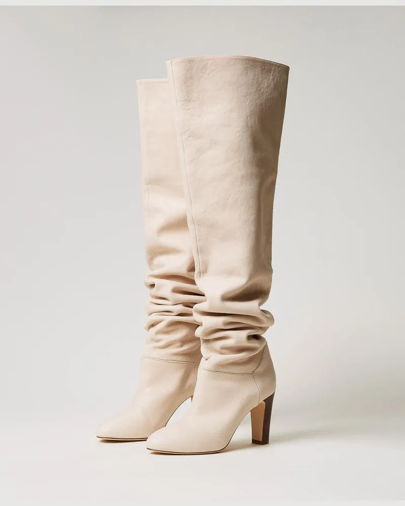 Twin-Set Schuhe - Overkneestiefel aus Nappaleder, Weiß Schnee, Größe Weiß