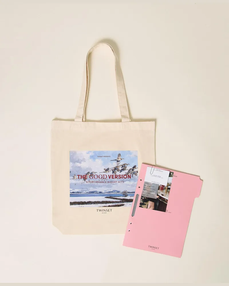 Twin-Set Shopper aus Twill mit Aufdruck BIRDS IN THE SKY Birds