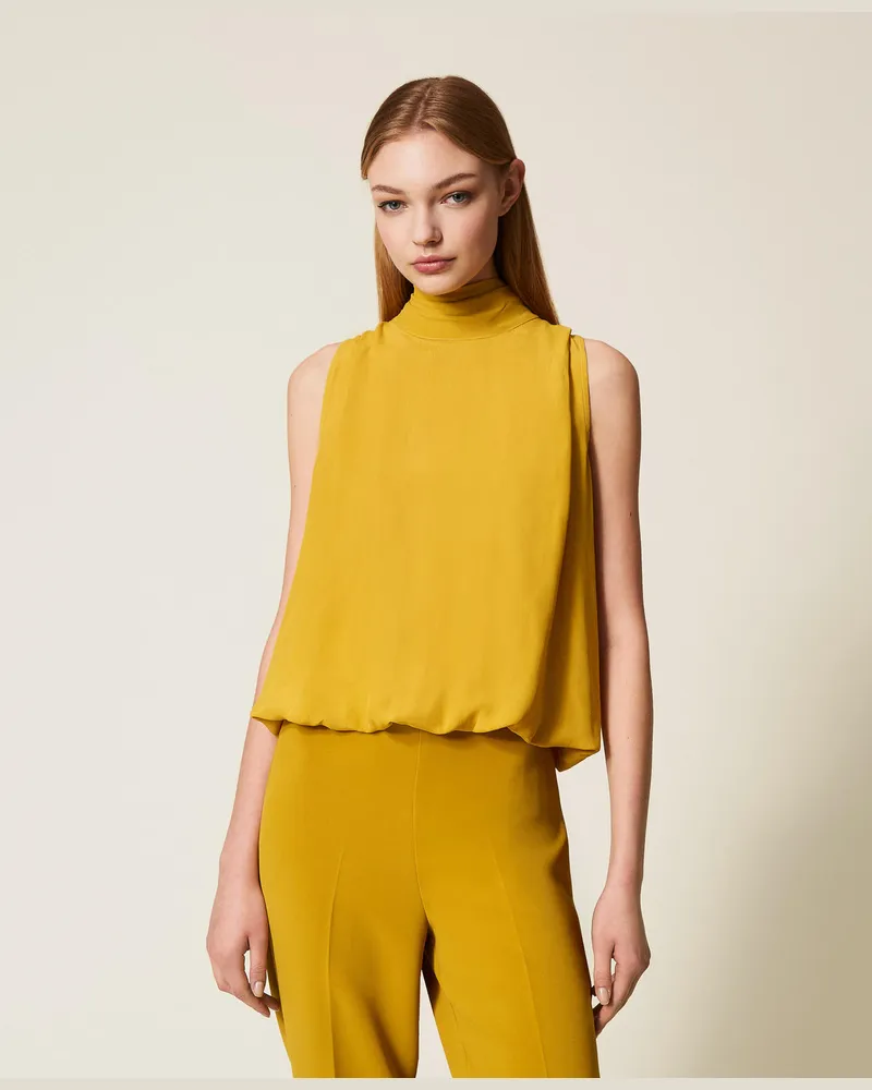 Twin-Set Tops - Top aus Crêpe de Chine, Senfgelb, Größe Senfgelb
