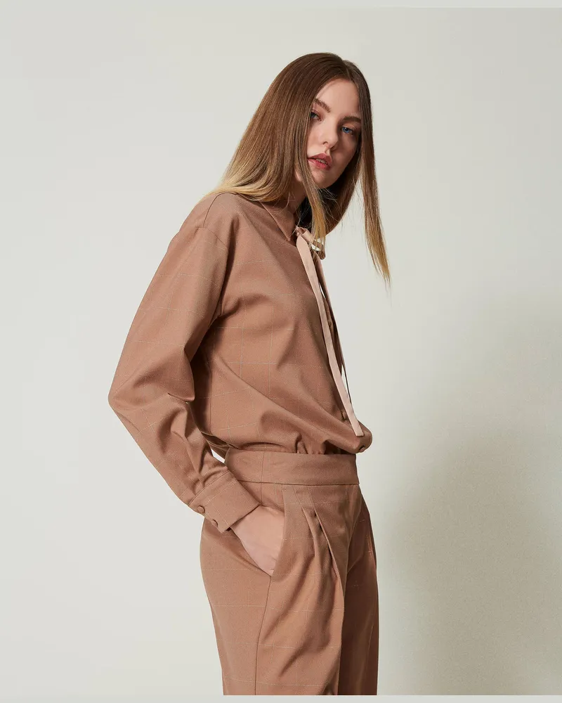Actitude by Twinset Hemden - Kariertes Hemd mit Lurex, „Beaver"-Braun, Größe „beaver“-braun