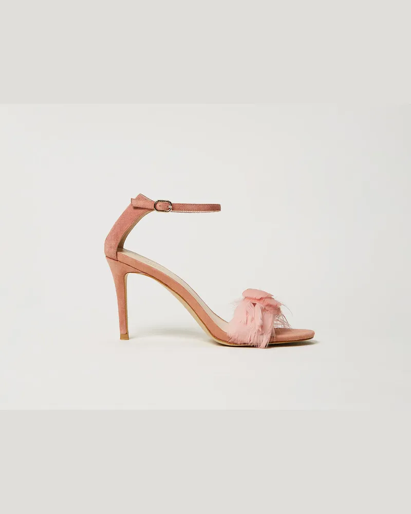 Twin-Set Schuhe - Ledersandalette mit Federn, Korallenperle, Größe Korallenperle