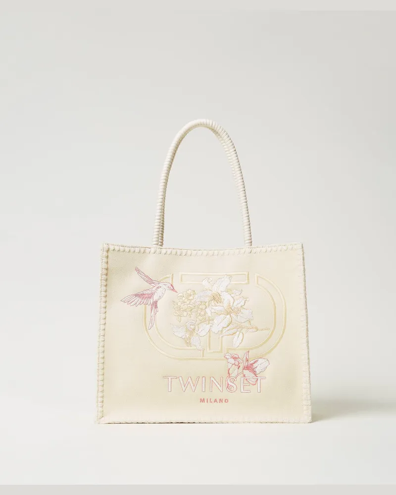 Twin-Set Taschen - Shopper „Bohémienne" mit Stickerei, Delicate Beige, Einheitsgröße Delicate