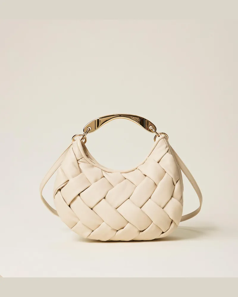 Twin-Set Handgeflochtene Tasche "Croissant Parchment-beige