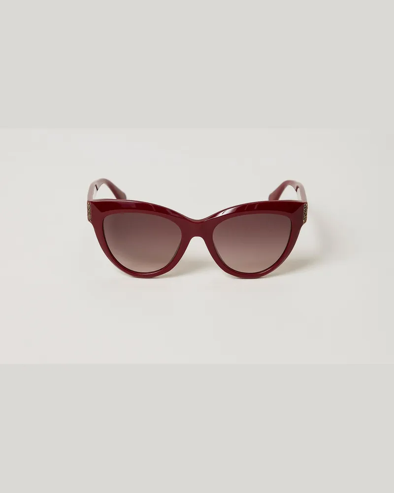 Twin-Set Sonnenbrille in Schmetterlingsform mit Blumen, Damen, "Shiny Full"-Bordeaux Shiny
