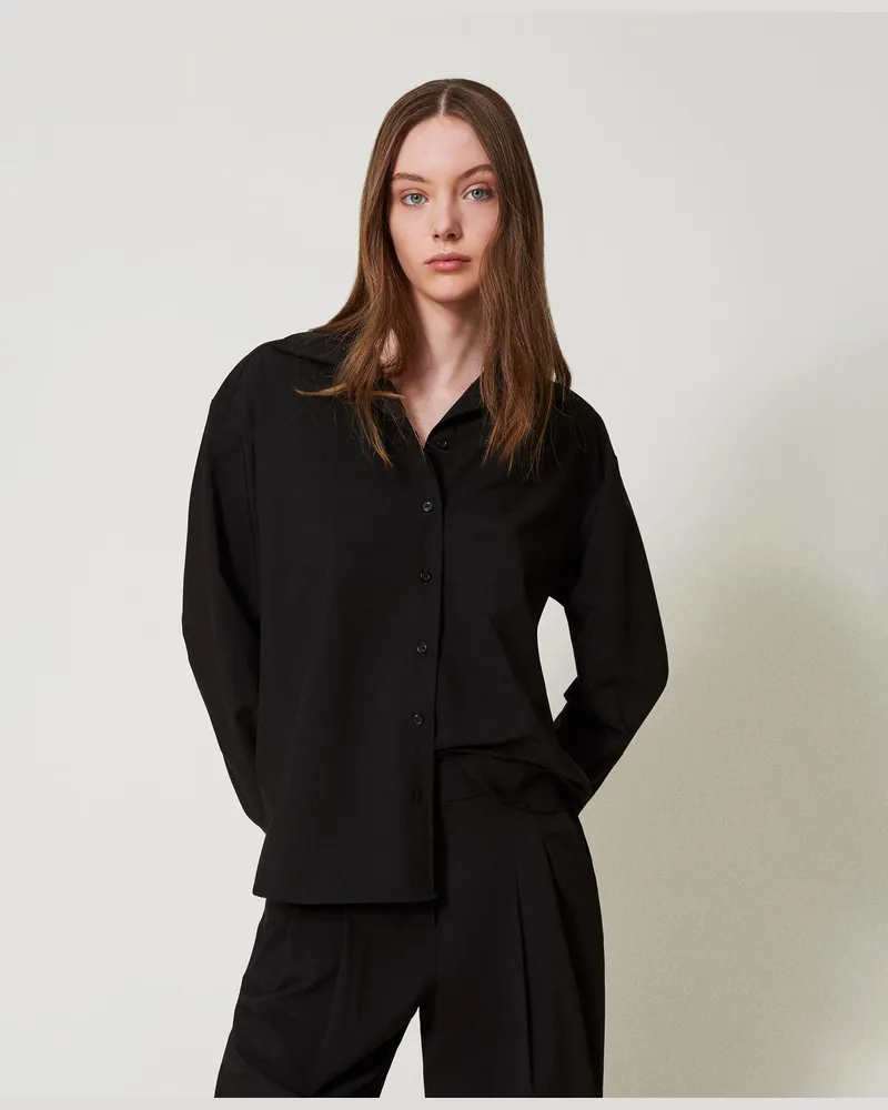 Twin-Set Hemden - Oversize-Hemd aus technischem Gewebe, Schwarz, Größe Schwarz