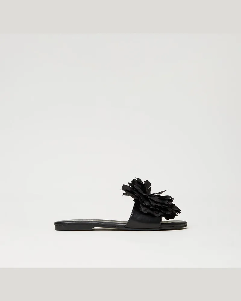 Actitude by Twinset Schuhe - Slide-Pantolette mit Blume, Schwarz, Größe Schwarz
