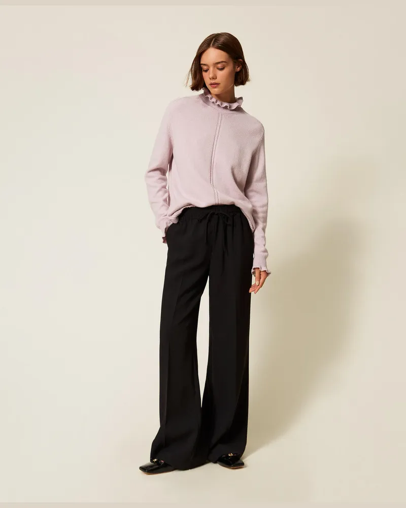 Twin-Set Hosen - Weite Hose aus Crêpe mit Kordelzug, Schwarz, Größe Schwarz