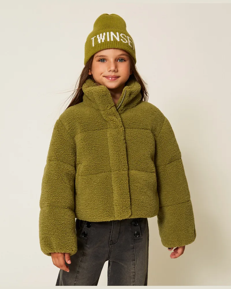Twin-Set Jacken und Outerwear - Steppjacke aus Pelzimitat, Olive Oil, Größe Olive
