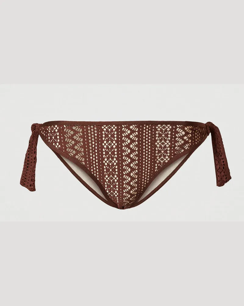 Twin-Set Bademode - Bikinitanga in Spitzenoptik, Brown Stone, Größe Brown
