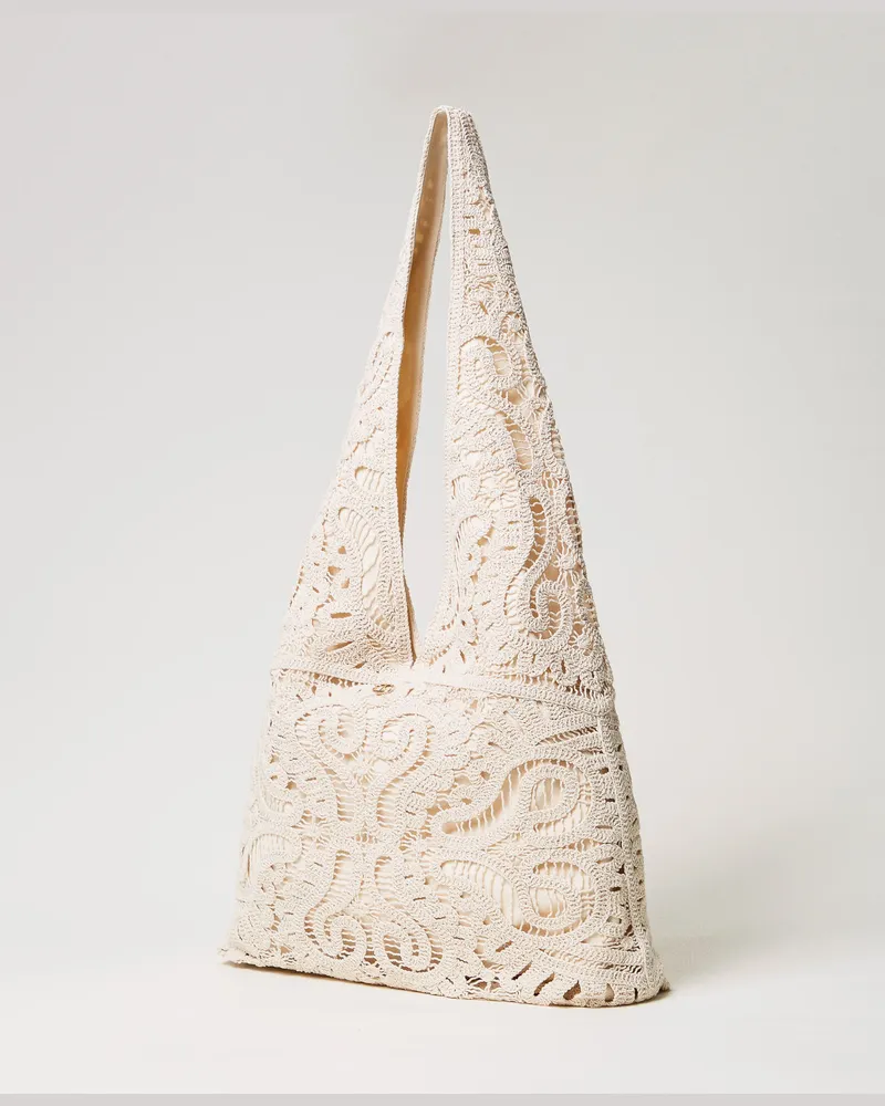 Twin-Set Taschen - Gehäkelte Hobo-Bag „Ventotene", Helles „Ginger Root"-Beige, Einheitsgröße Helles