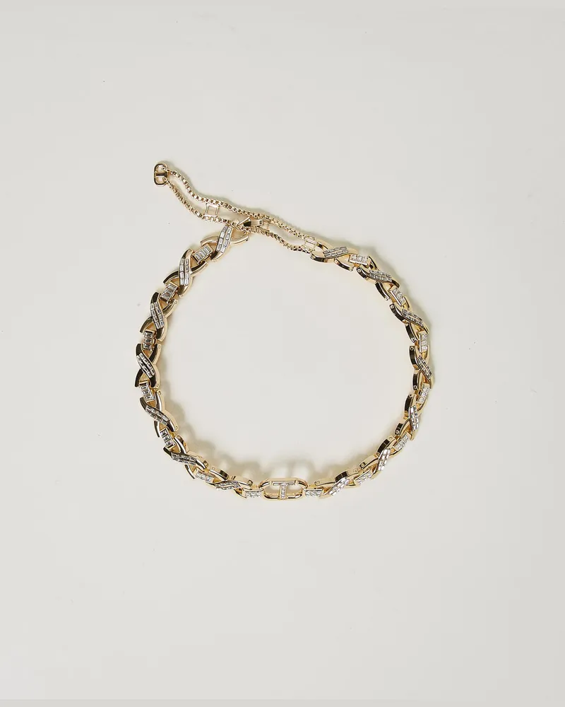 Twin-Set Accessoires - Halsnahe Kette mit Strass und Oval T, New Gold, Einheitsgröße New