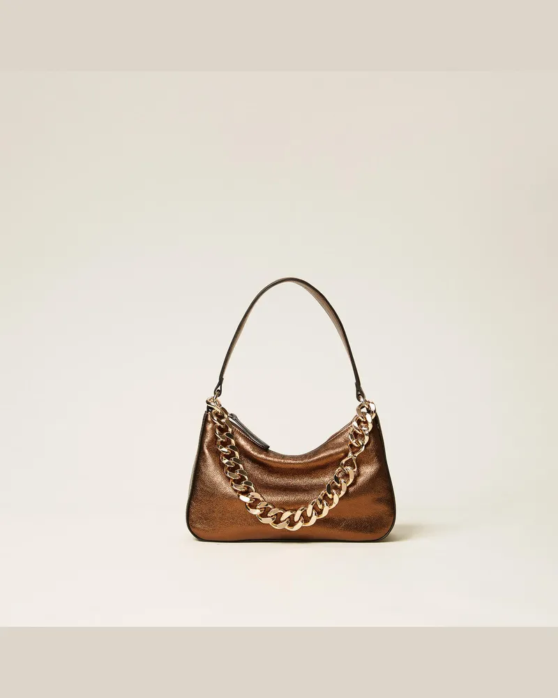 Twin-Set Taschen - Mittelgroße Tasche 'Liliane' aus Metallic-Leder, Bronze, Einheitsgröße 
