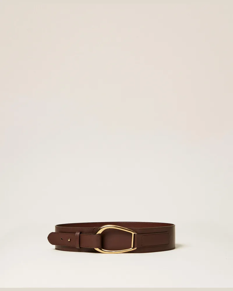 Twin-Set Schärpengürtel aus Leder mit Maxischnalle, Damen, Darkness Brown Darkness