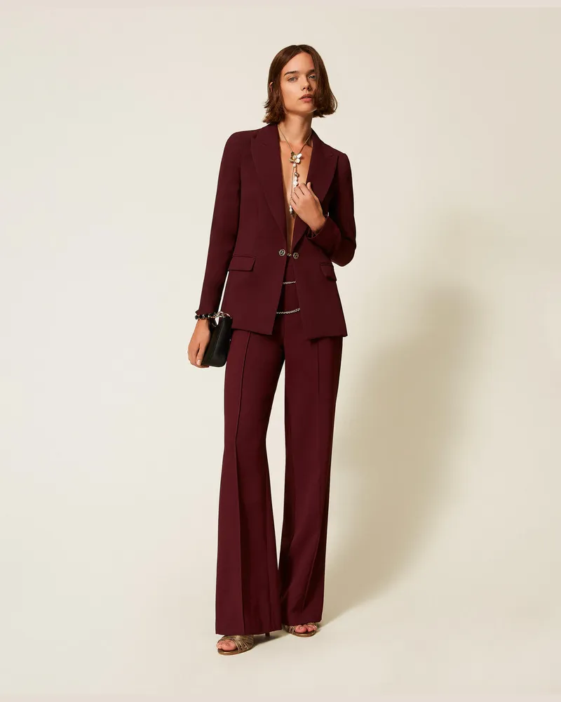Twin-Set Jacken und Outerwear - Blazer aus Crêpe mit Oval T, „Winetasting"-Violett, Größe „winetasting“-violett