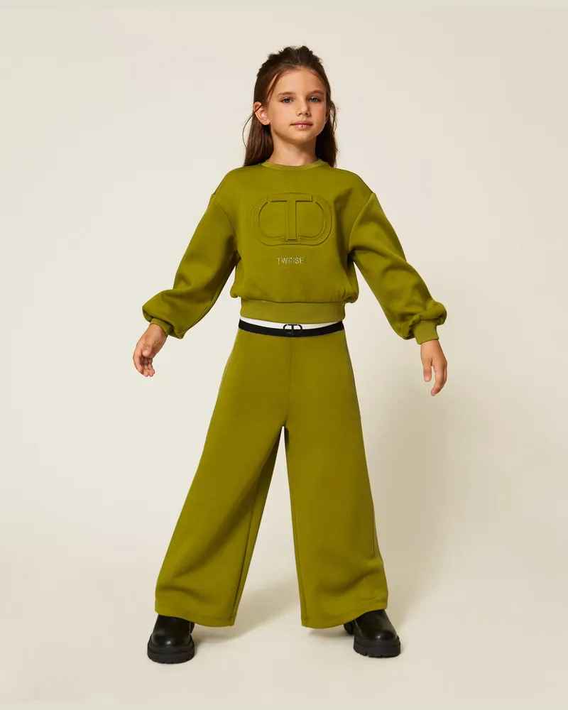 Twin-Set Hosen - Palazzohose aus Scuba, Olive Oil, Größe Olive