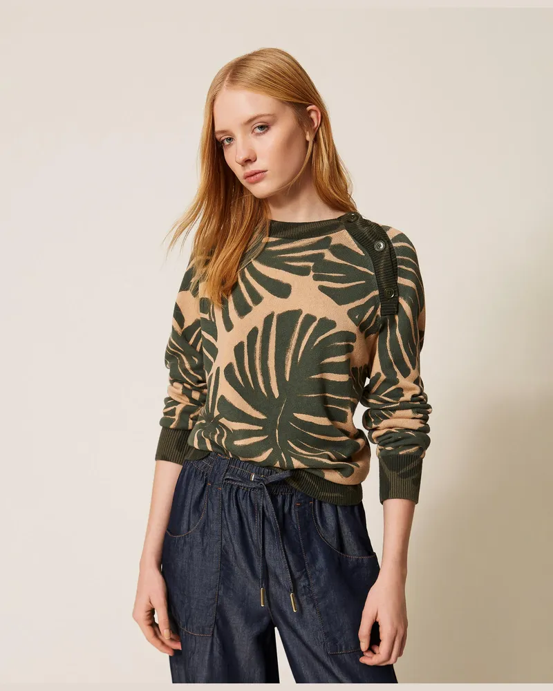 Twin-Set Pullover mit Dschungel-Print, Jungle-Print, Baumwolle, Größe Jungle-print