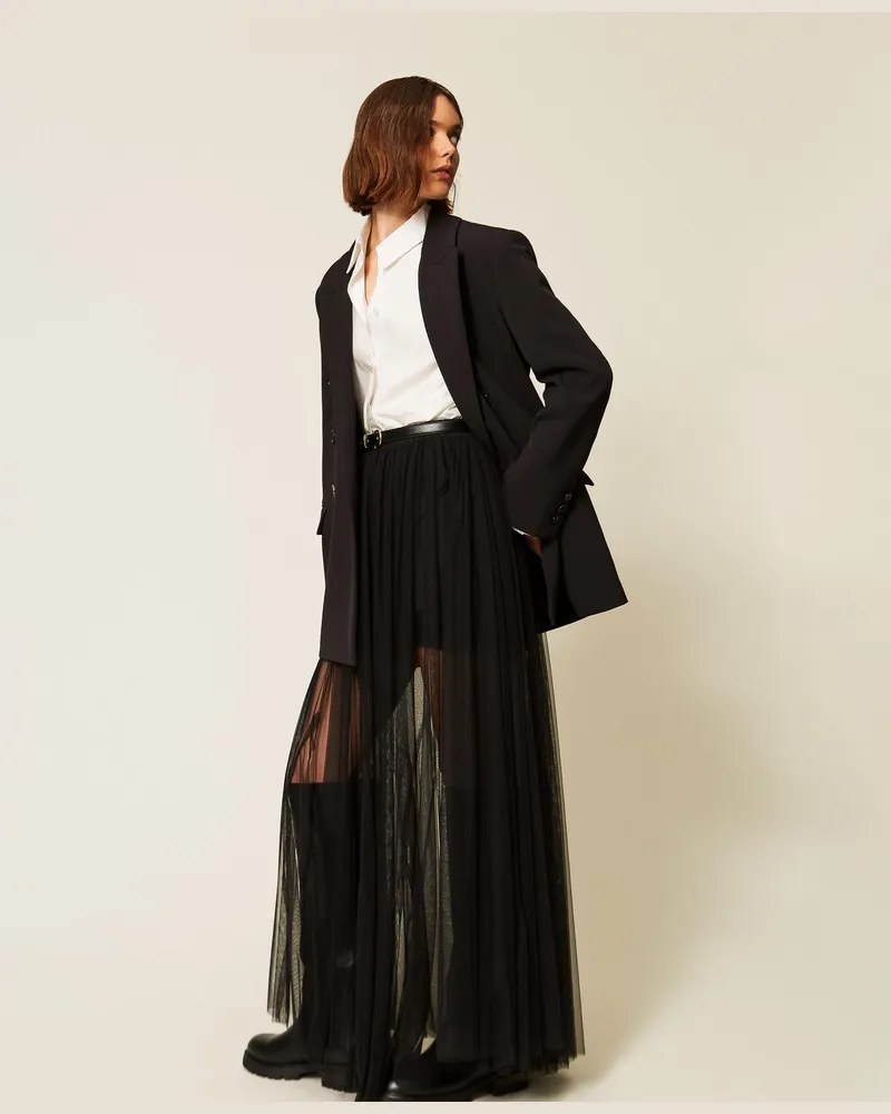 Twin-Set Maxirock aus Tüll, Damen, Schwarz Schwarz
