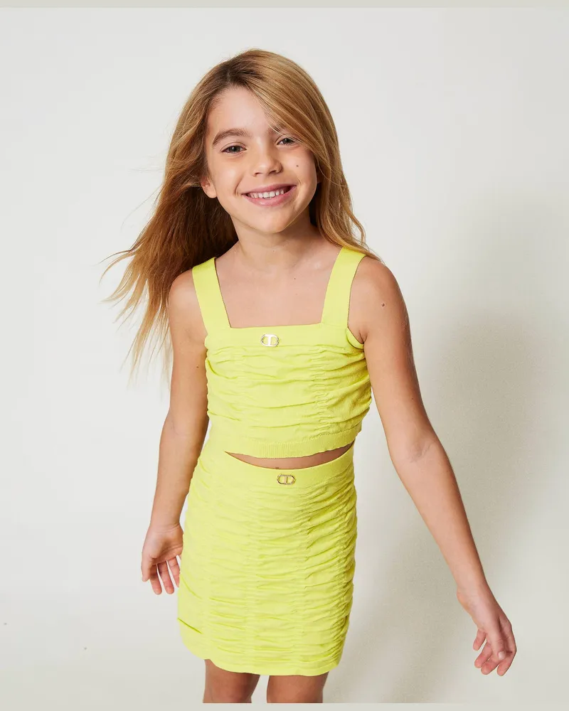 Twin-Set Tops - Gaufriertes Stricktop mit Oval T, Yellow Plum, Größe: 8A 