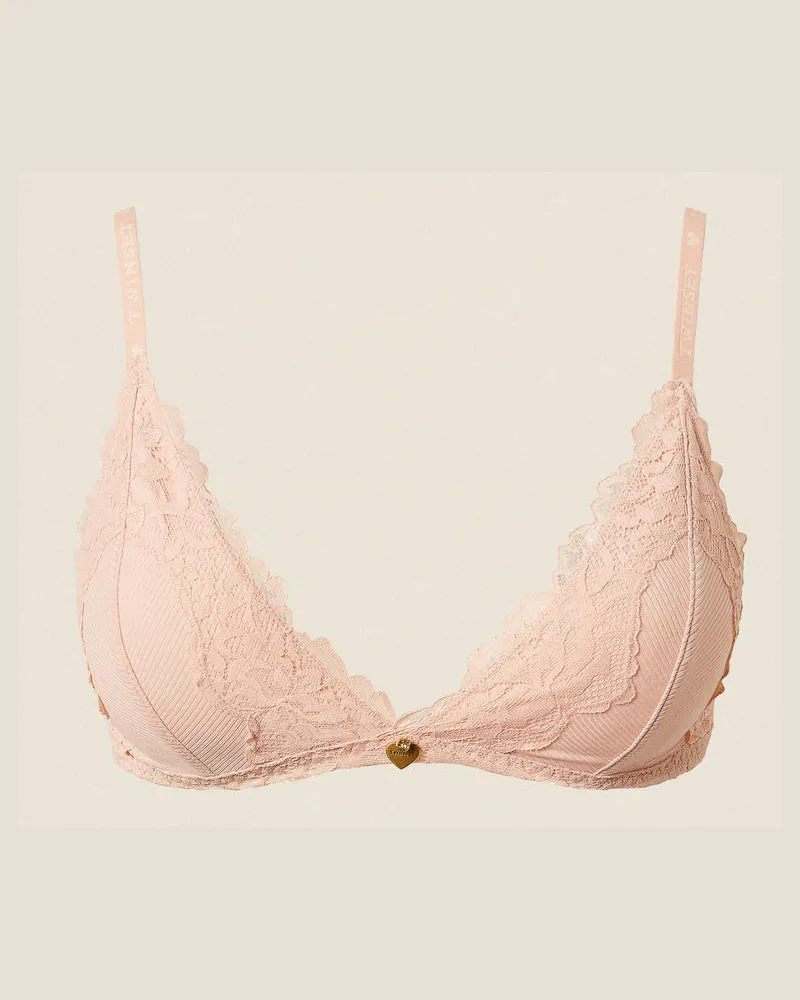 Twin-Set Unterwäsche - Gerippter Triangel-BH mit Spitze, Pink Dust, Größe Pink