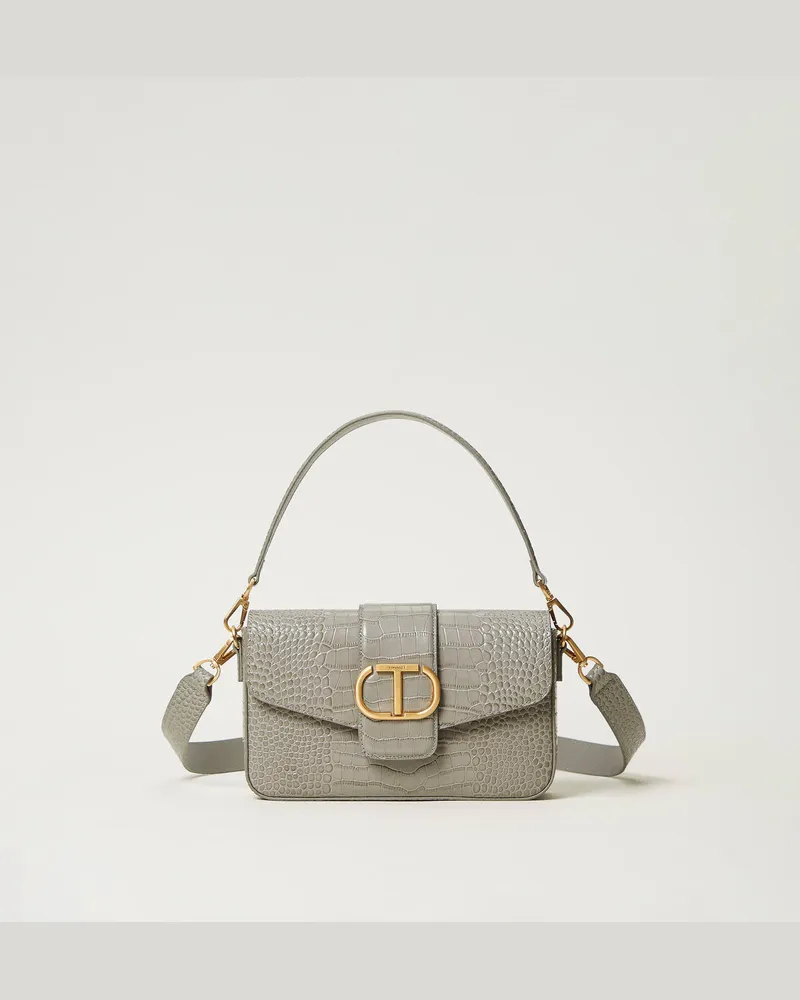 Twin-Set Taschen - Mittelgroße Umhängetasche „Amie" mit Krokoprägung, Mittelgrau, Leder, Einheitsgröße 