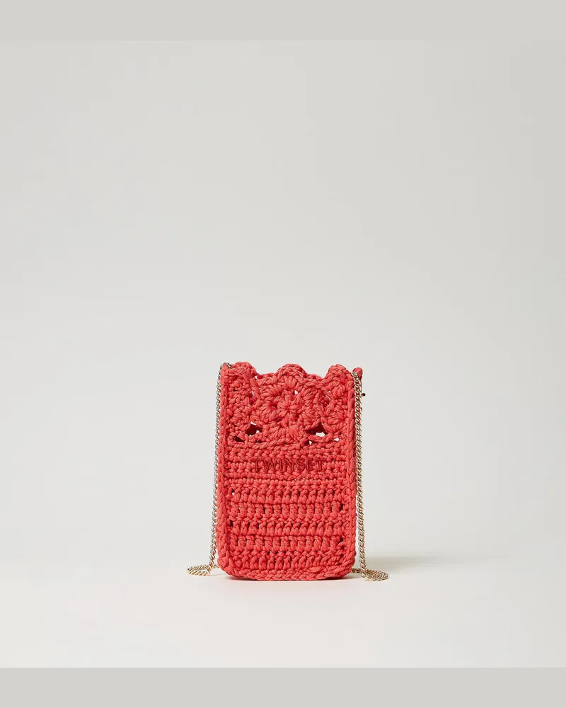 Twin-Set Accessoires - Gehäkelte Smartphonetasche mit Blumen, Lipglossrosa, Einheitsgröße Lipglossrosa