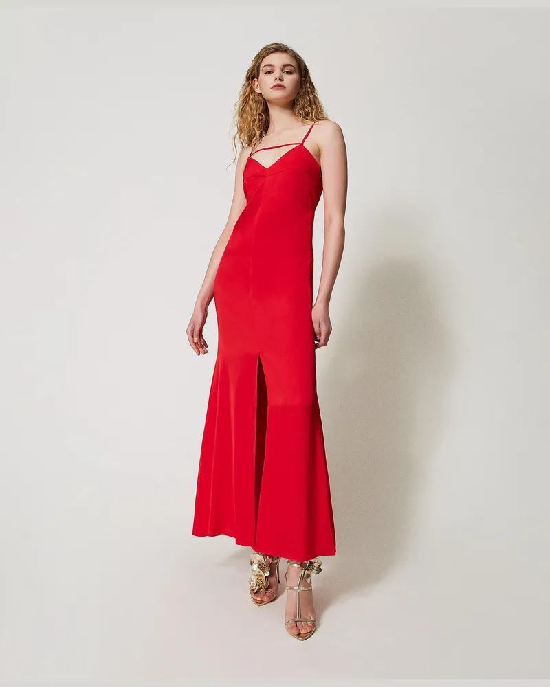 Twin-Set Kleider - Maxikleid aus Crêpe-Satin, Hibiscus Red, Größe Hibiscus
