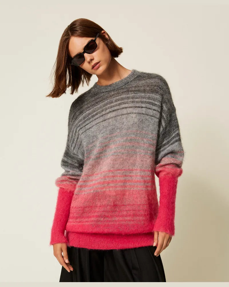 Actitude by Twinset Pullover MYFO aus Wollmischung in Dégradé-Optik, Shaded Neonrosa /Grau-Melange, Mohair, Größe: XS 