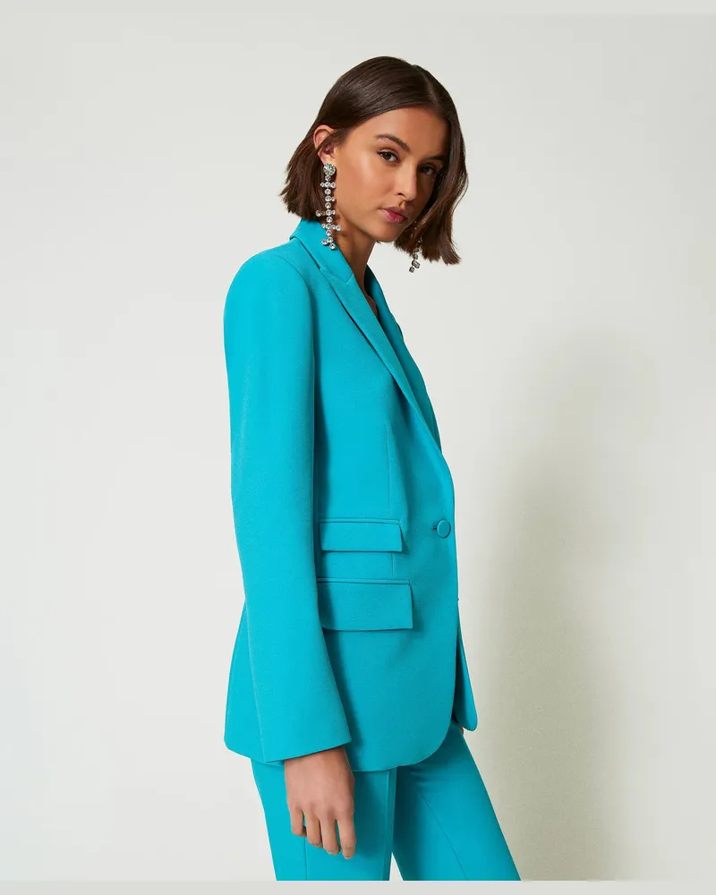 Actitude by Twinset Jacken und Outerwear - Blazer aus Crêpe-Cady, „Tropical Emerald"-Grün, Größe „tropical