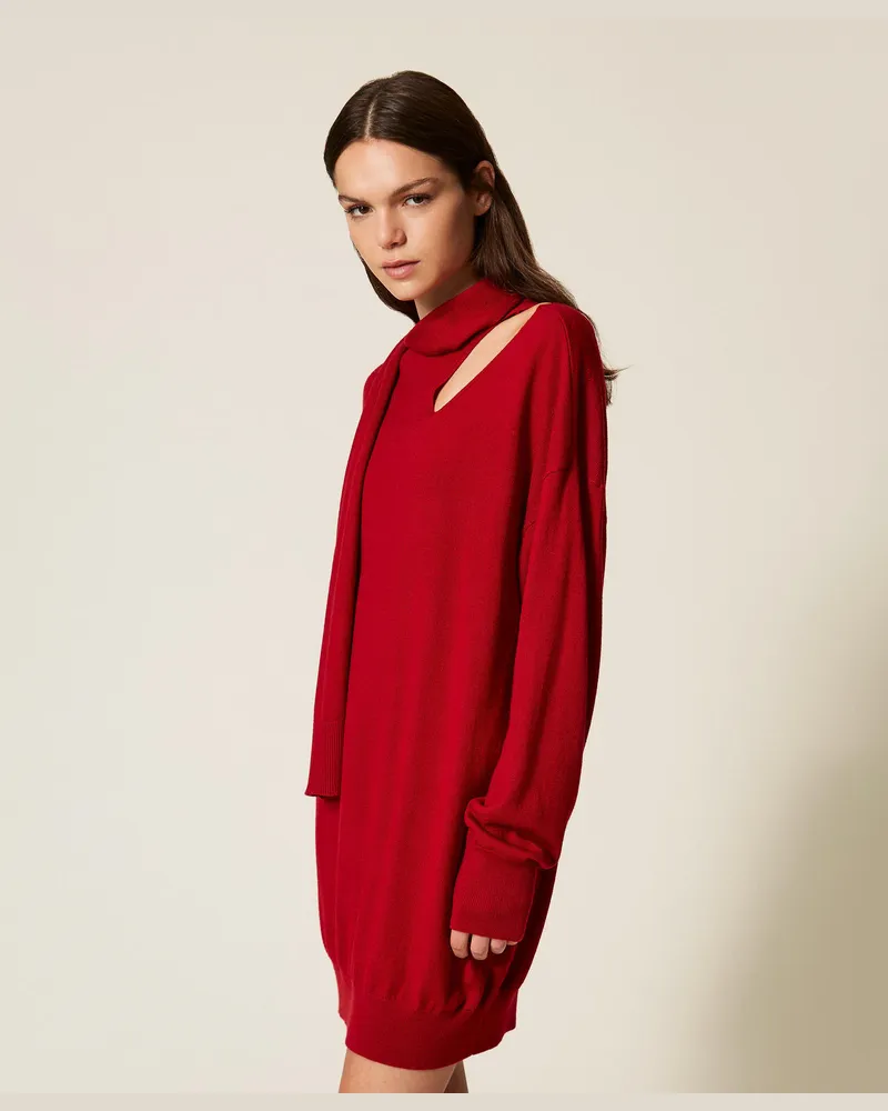 Actitude by Twinset Kleider - Kurzes Kleid aus Wollmischung mit Cut-out, Kirsch Rot, Wolle, Größe Kirsch