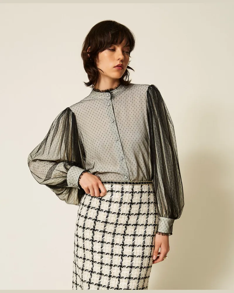Twin-Set Hemdbluse aus Crêpe de Chine und Plumetis-Tüll Zweifarbig