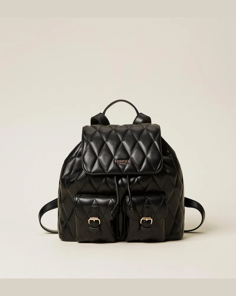 Twin-Set Rucksack mit Steppmuster und Taschen, Schwarz, Einheitsgröße Schwarz