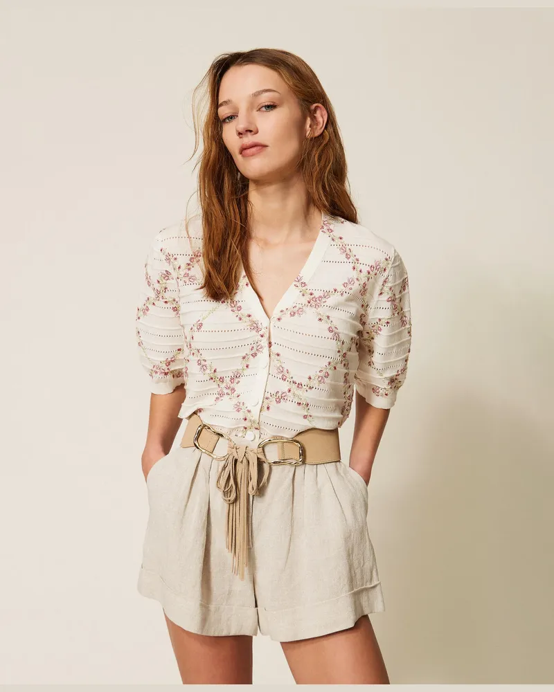 Twin-Set Cardigans - Cardigan mit Kirschen-Print, Print Delicate Geometries Pastel, Baumwolle, Größe Print