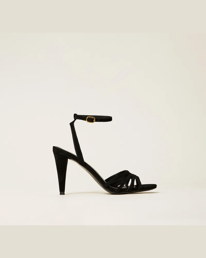 Twin-Set Schuhe - Sandalette aus Veloursleder, Schwarz, Größe Schwarz