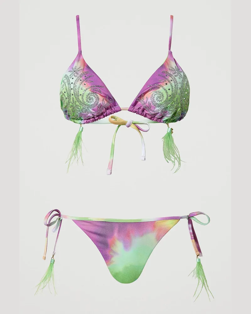 Twin-Set Bademode - Triangel-Bikinitop und Tanga in Tie-Dye-Optik, Print Tie-Dye Multicolor Lime, Größe: 5-B 