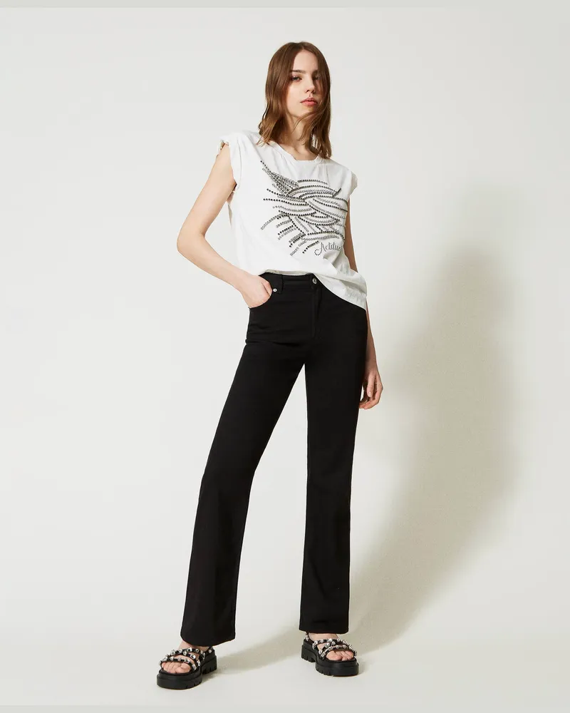 Actitude by Twinset Hosen - Flare-Hose aus Bull-Denim, Schwarz, Baumwolle, Größe Schwarz